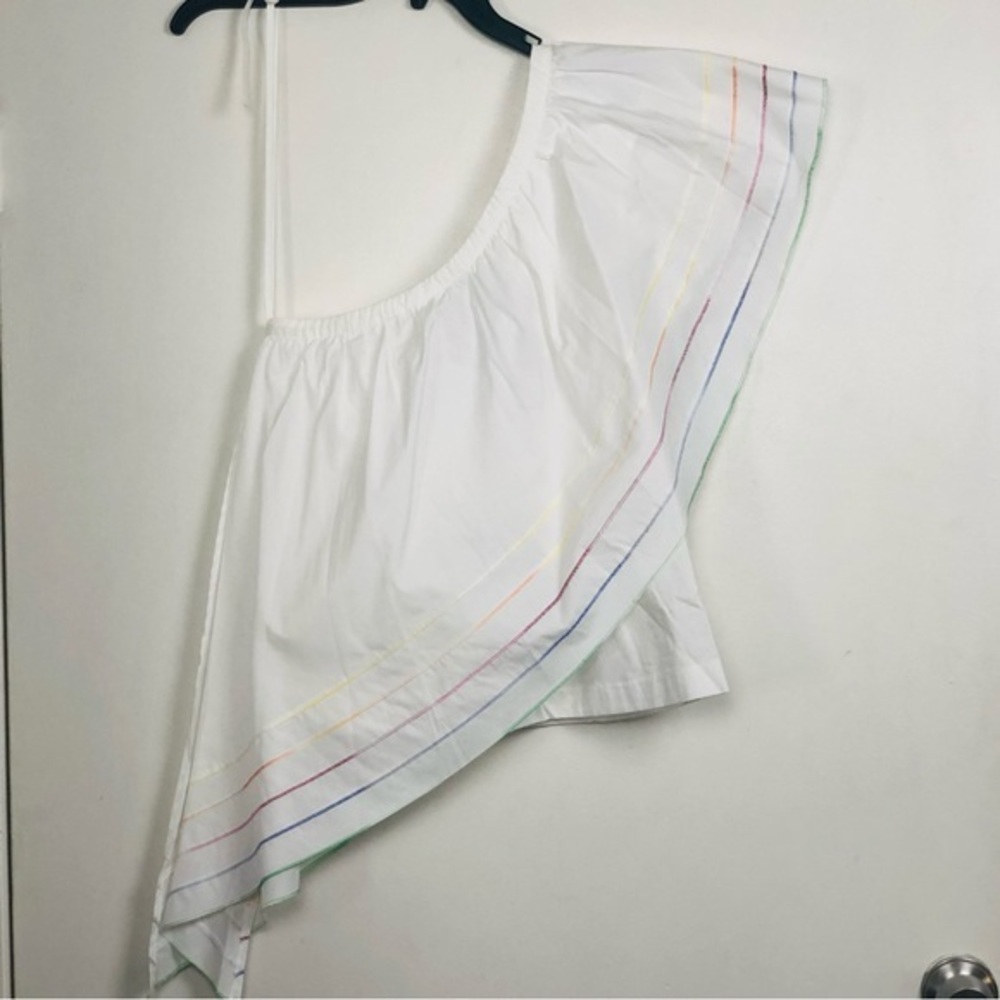 NWT Central Park West Asymmetric One Shoulder Ruffle Top White- Size Small - Picture 14 of 14